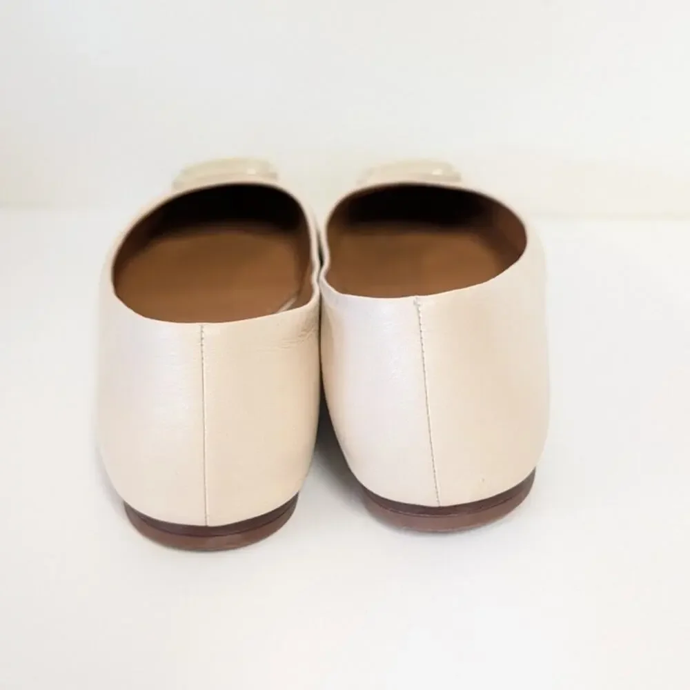 Tory Burch Georgia Ballet Flat Womens 9C Cream Leather Logo Square Toe